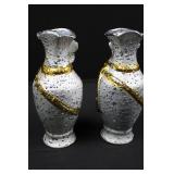 Pair of Silver and Gold Decorative Glass Vases 8" Tall