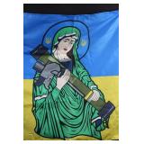 Ukraine Flag Banner With Trident Warrior 55 X 34 in