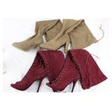 Bella-01 Burgundy Lace-Up High Heel Boots Mixed Lot (2 Pairs)