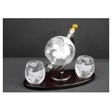 Glass Globe Decanter Set With 2 Etched Tumblers (3 Pieces)