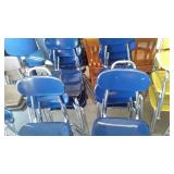 Blue Molded Plastic Chairs (14). Chrome-finished metal frames.