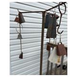 Homemade Large Outdoor Windchime of Cast Iron Pieces and Cow Bells