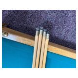 Coffee Table Size Billiards (Pool) Table with Balls, Triangle, & 4 Full Size Pool Sticks Assembled is 29" Tall x 26" Wide x 49" Long