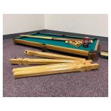 Coffee Table Size Billiards (Pool) Table with Balls, Triangle, & 4 Full Size Pool Sticks Assembled is 29" Tall x 26" Wide x 49" Long