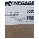 Renegade 56030 40-45 Gallon Clear Trash Bags 100 Count