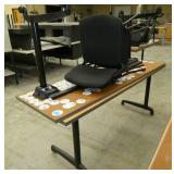 Two 72x24 Flip-top table on wheels and 3 chairs