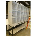 Large mail sorting station 71 wide x 16 deep x 75tall, adjustable shelves
