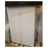 Two wood 2 door cabinets (36x17x45), One metal