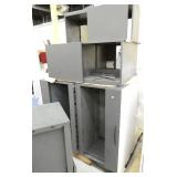 Pallet of 3 cabinets with a drawer on top and open storage/bookcase below, and 2 sliding door shelf units