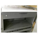 Pallet of 3 cabinets with a drawer on top and open storage/bookcase below, and 2 sliding door shelf units