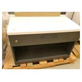 Pallet of 3 cabinets with a drawer on top and open storage/bookcase below, and 2 sliding door shelf units