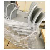 9 grey chairs, plastic with padded seat and back