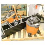 Pallet with two 12gallon Ridgid shop vacs and misc metal