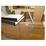 Pallet of monitor mounts, white boards, cube parts