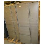 Three Wardrobe lockers - metal - 23 wide x 23 deep x 52 tall - grey, and One 66 tall