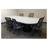 Conference room table 4x10 ft and 5 chairs (we can replace the blue one so you have 5 matching)
