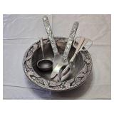 Wilton Silver Floral Engraved Bowl with Serving Utensils