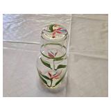Hand-Painted Floral Glass Carafe and Cup Set