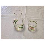 Hand-Painted Floral Glass Carafe and Cup Set