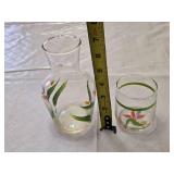 Hand-Painted Floral Glass Carafe and Cup Set