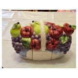 Hand-painted 3 Piece Ceramic Fruit Basket Cookie Jar Set, CKRO International 1994