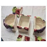 Hand-painted 3 Piece Ceramic Fruit Basket Cookie Jar Set, CKRO International 1994