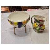 Sheng Peng Ceramic Bowl and Pitcher Set with Fruit Motif