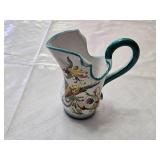 Italian Hand-Painted Ceramic Pitcher with Floral Design