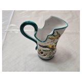 Italian Hand-Painted Ceramic Pitcher with Floral Design