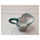 Italian Hand-Painted Ceramic Pitcher with Floral Design