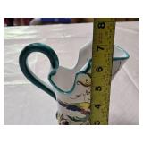 Italian Hand-Painted Ceramic Pitcher with Floral Design