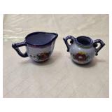 Hand-painted Ceramic Creamer and Sugar Bowl - With Floral Designs - Italy