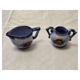 Hand-painted Ceramic Creamer and Sugar Bowl - With Floral Designs - Italy