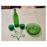 Green Glassware Set with S. Pellegrino Bottle and Starfish Dish