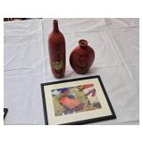 Vases with Floral Design and Framed Wall Art