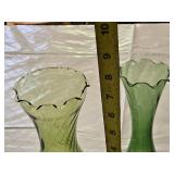 Green and Blue Glass Vases and Covered Dish