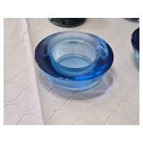Ceramic Vase, Blue Glass Swan, and Pair of Blue Glass Candle Holders