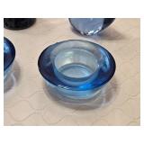 Ceramic Vase, Blue Glass Swan, and Pair of Blue Glass Candle Holders