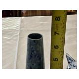 Ceramic Vase, Blue Glass Swan, and Pair of Blue Glass Candle Holders