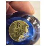 Ceramic Vase, Blue Glass Swan, and Pair of Blue Glass Candle Holders