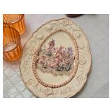 Cracker Barrel Easter Treasures Plate, Amber Glasses, and Ty Plush Rabbit