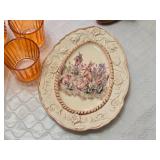 Cracker Barrel Easter Treasures Plate, Amber Glasses, and Ty Plush Rabbit