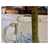 Glass Pitcher with Blue and White Speckled Design