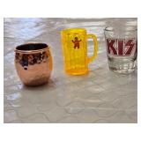 Copper Mug Shotglass, A&W Plastic Mini Mug, KISS Shot Glass, Metal Shot Glass