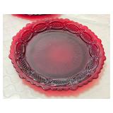 Ruby Red Glass Dishware including Decorative Plates, Votive Candle Holder, and Vase