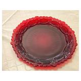 Ruby Red Glass Dishware including Decorative Plates, Votive Candle Holder, and Vase
