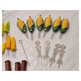 Assorted Corn on the Cob Holders, Glass Corn Dishes, and Spice Jars