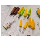 Assorted Corn on the Cob Holders, Glass Corn Dishes, and Spice Jars