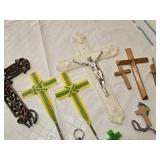 Lot of Religious Items including Crosses, Rosaries, and Keychain