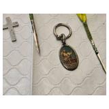 Lot of Religious Items including Crosses, Rosaries, and Keychain
